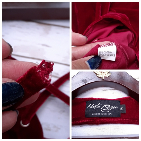 Red velvet backless bodysuit criss cross tie front - Picture 2 of 11